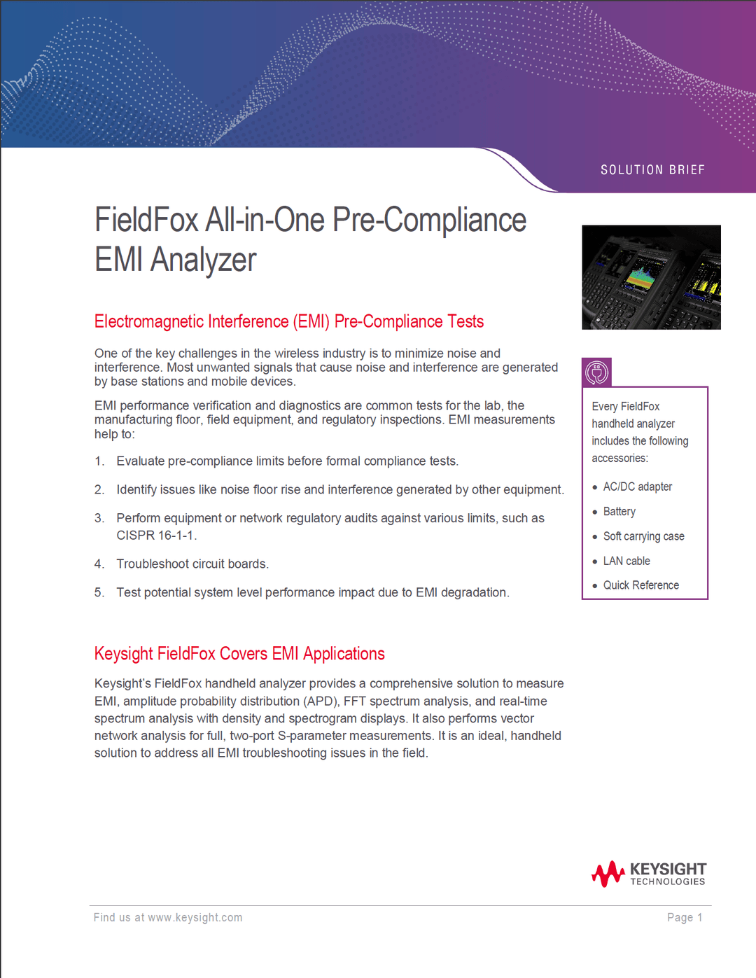 FieldFox All-in-One Pre-Compliance EMI Analyzer, image